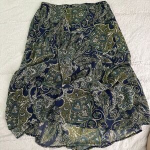 Vintage Boho Tiered Ruffle Skirt Paisley Green Cottagecore Midi Festival Hippie